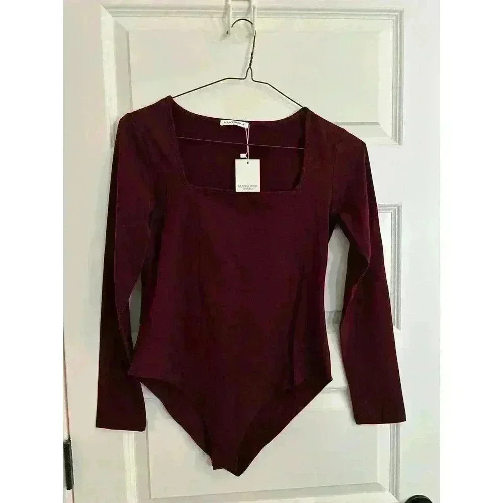NWT Mangopop Burgundy Wine Bodysuit Size M